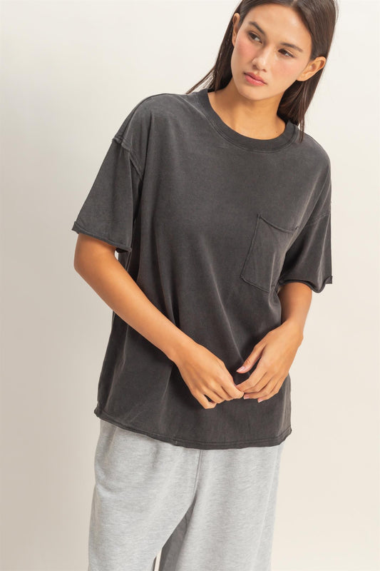 Washed Pocket Crew Neck T-shirt