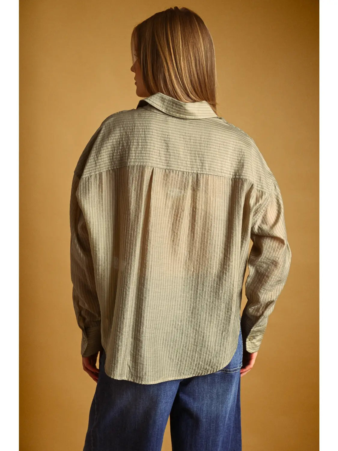 Sage Pin Striped Button Up Blouse