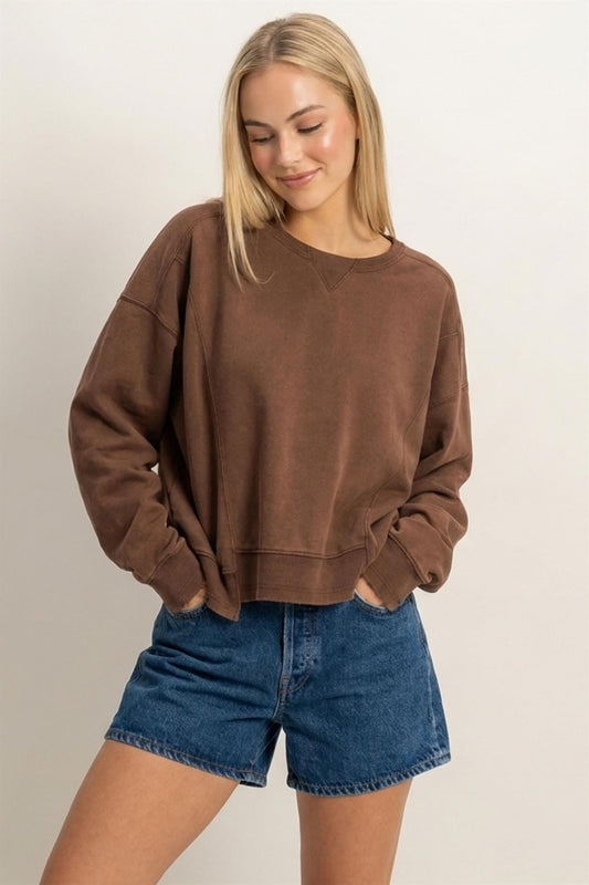 Acid Wash Seam Detail Crew Neck Sweatshirt