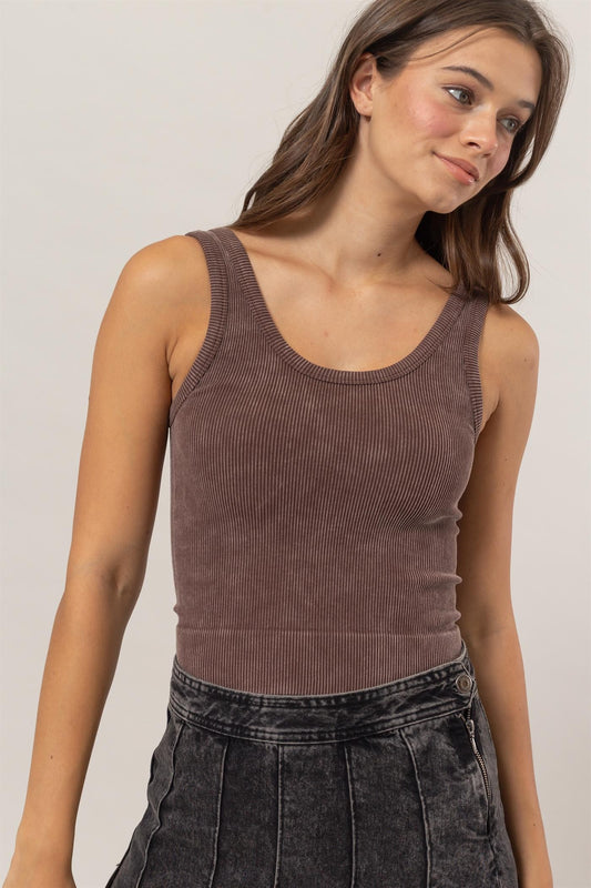 Washed Seamless Tank Top(brown)