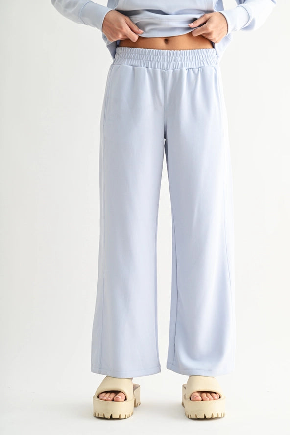 Luxe Sand Wash Rib Wide-Leg Pants