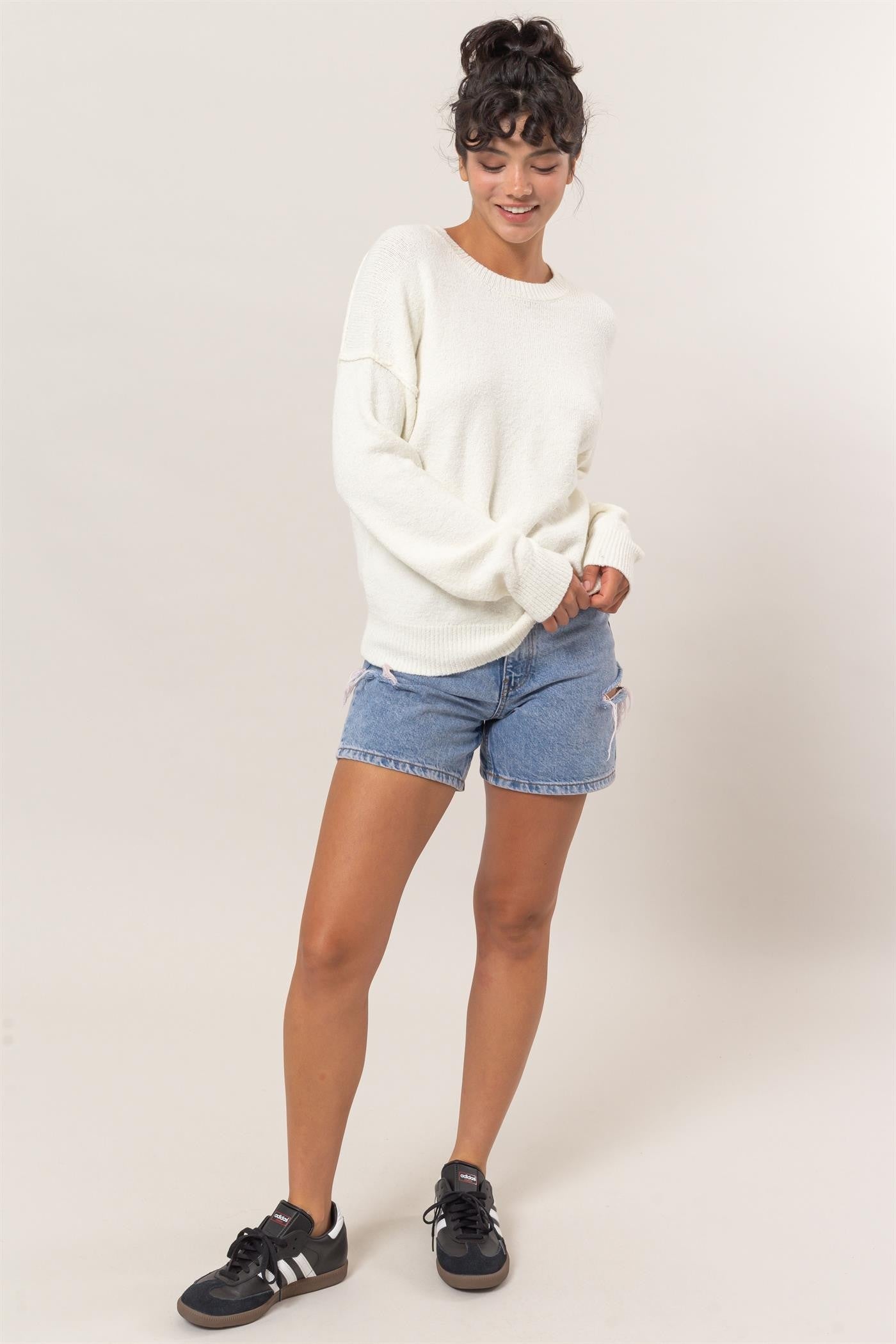 Cream Crew Neck Seam Detail Sweater