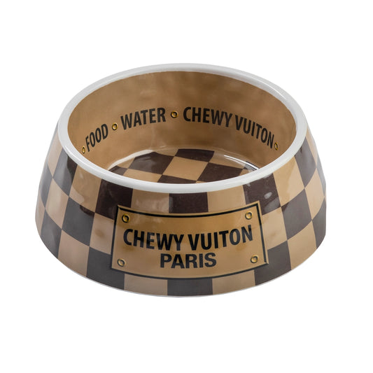 Chewy Vutton Dog Bowl (Brown)