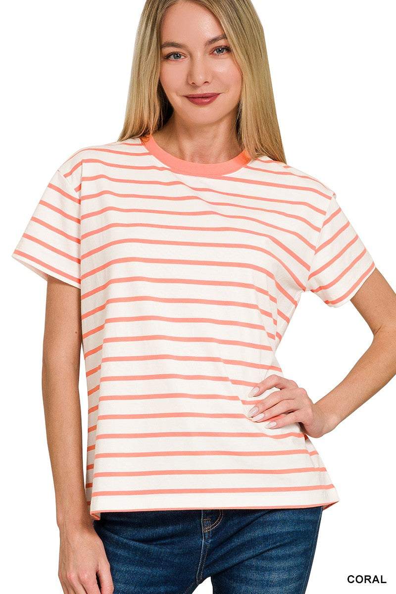 Coral Stripe Tee
