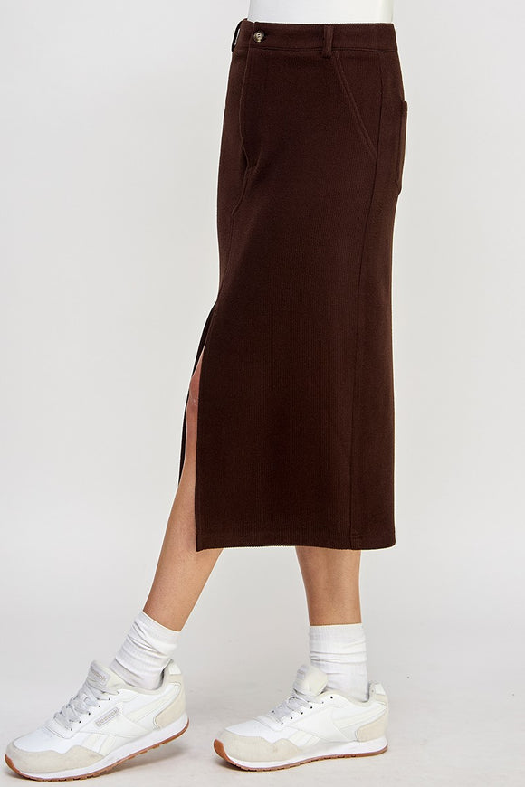 Corduroy Front Split SKirt