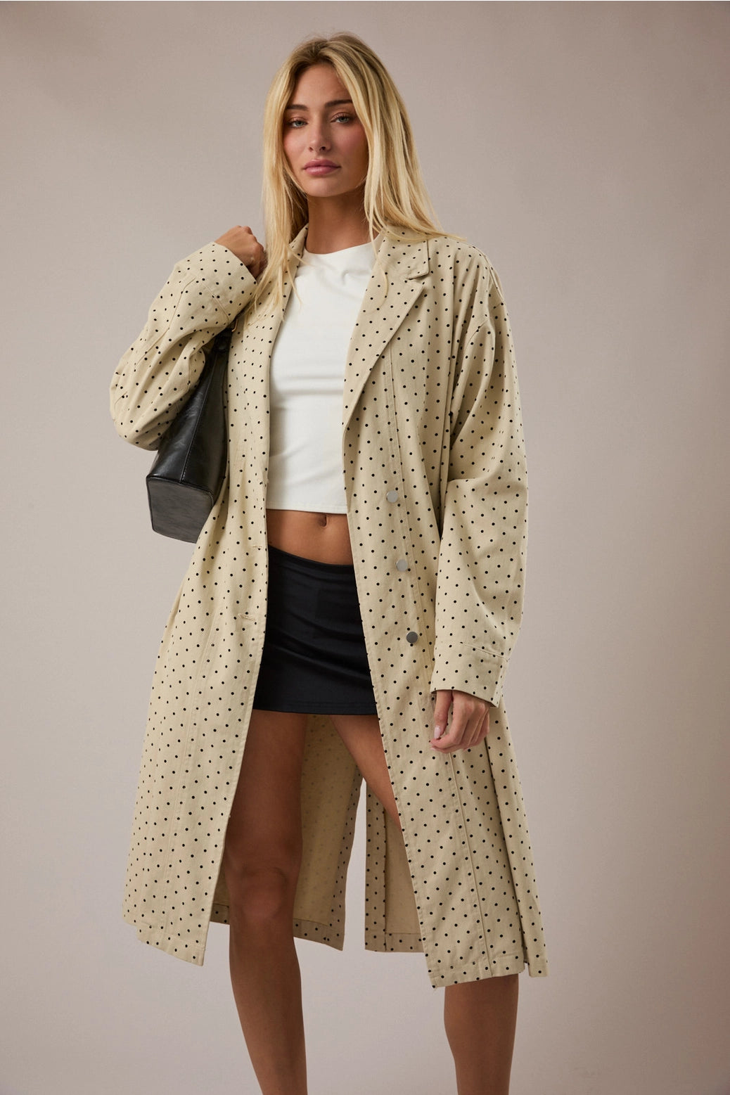 Polka Dot Cream Denim Coat
