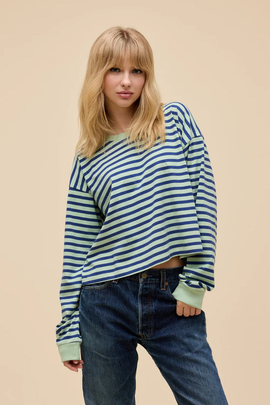 Long Sleeve Mint and Blue Striped Top