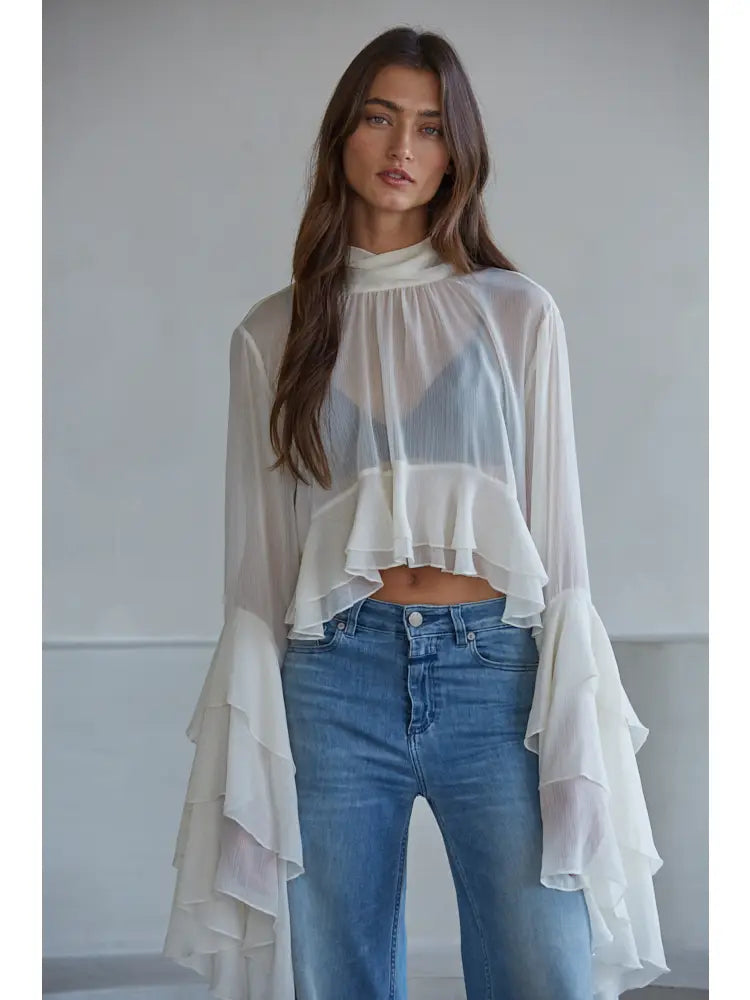 Sheer Cream High Neck Blouse