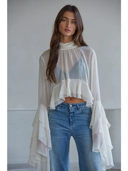 Sheer Cream High Neck Blouse