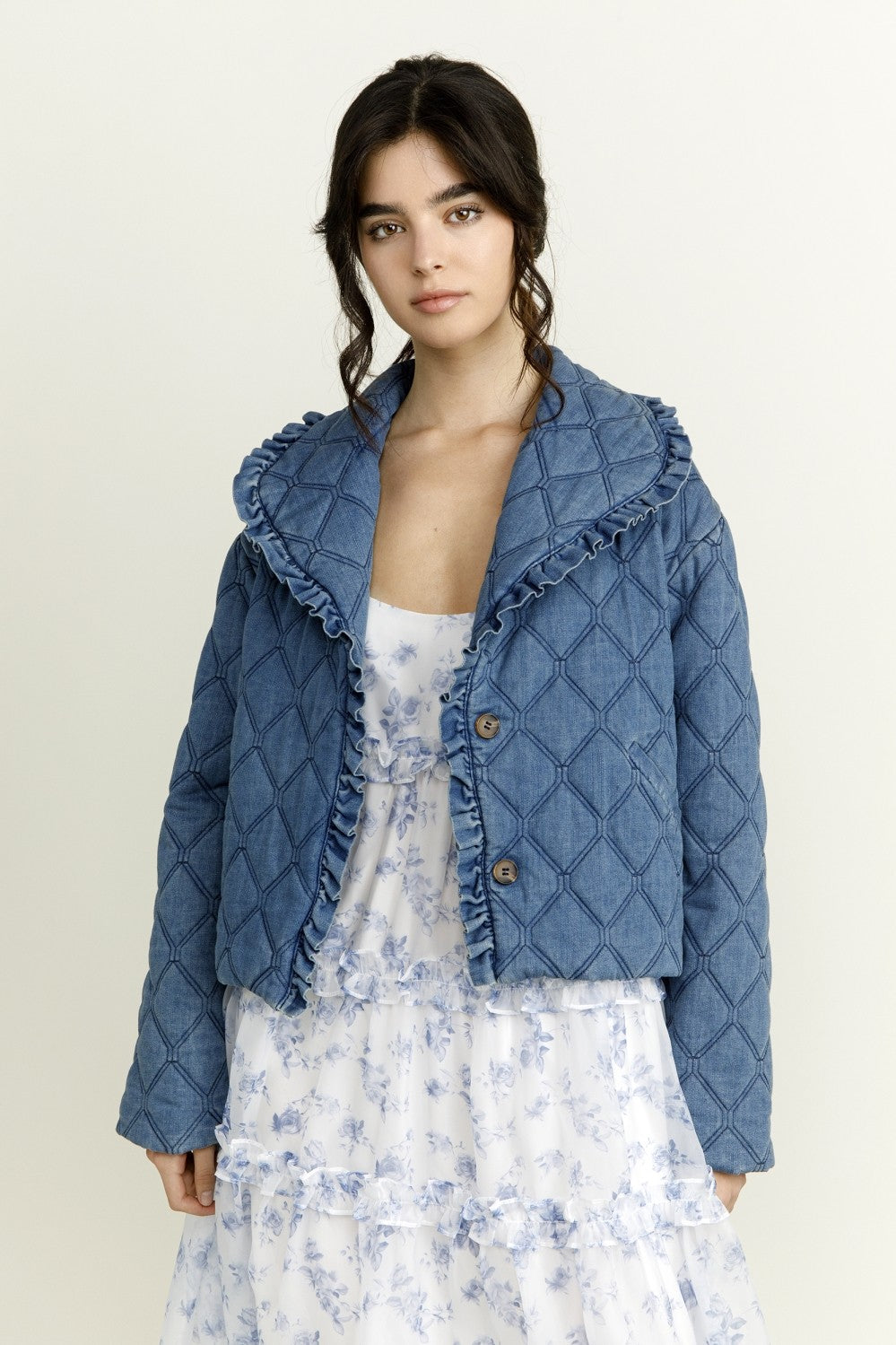 Denim Quilted Puff Jacket