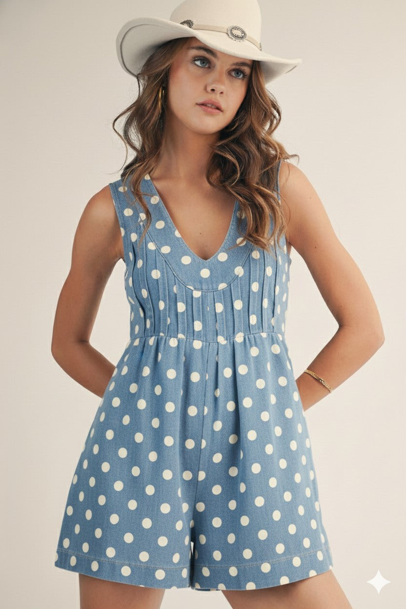 Pleated Polka Dot Romper