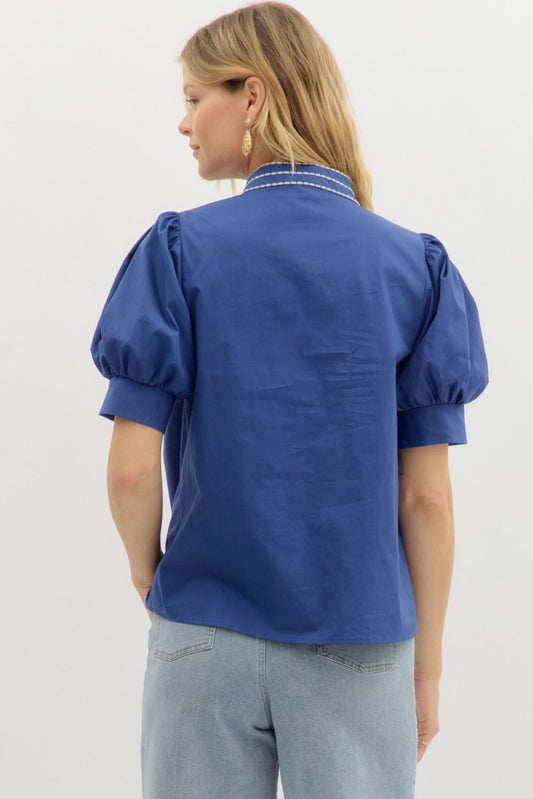 Solid Cuff Puff Sleeve Pullover