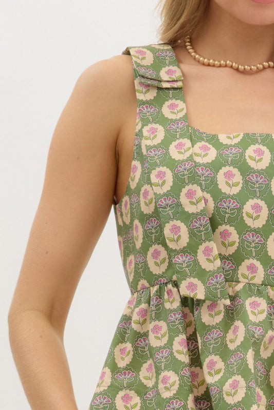 Floral Print Square Neck Top