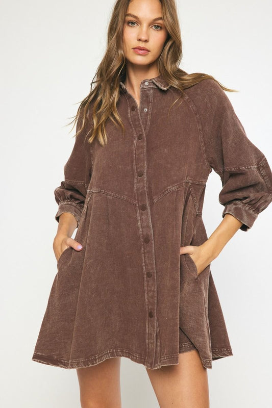 brown botton down dress