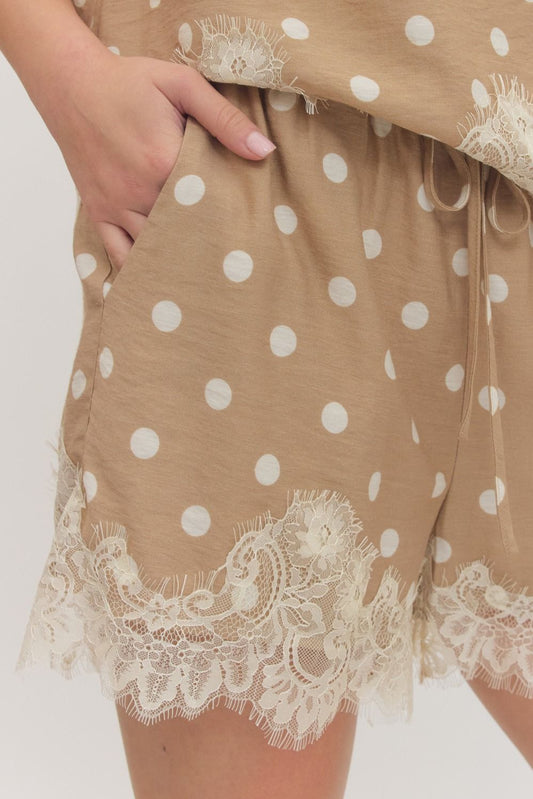Lace Trimmed Polka Dot Shorts