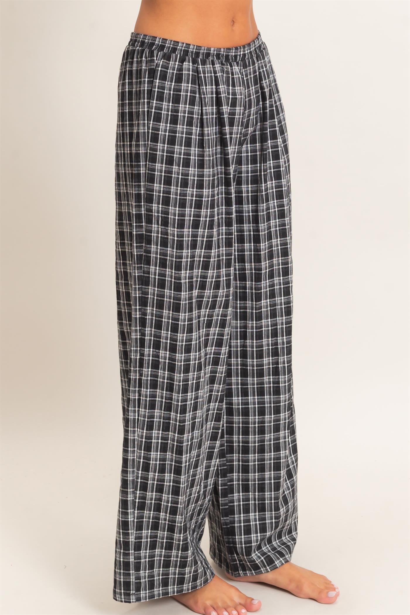Elastic Waist Plaid Pants