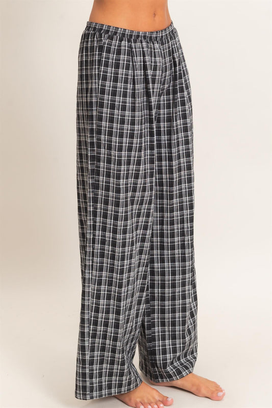 Elastic Waist Plaid Pants