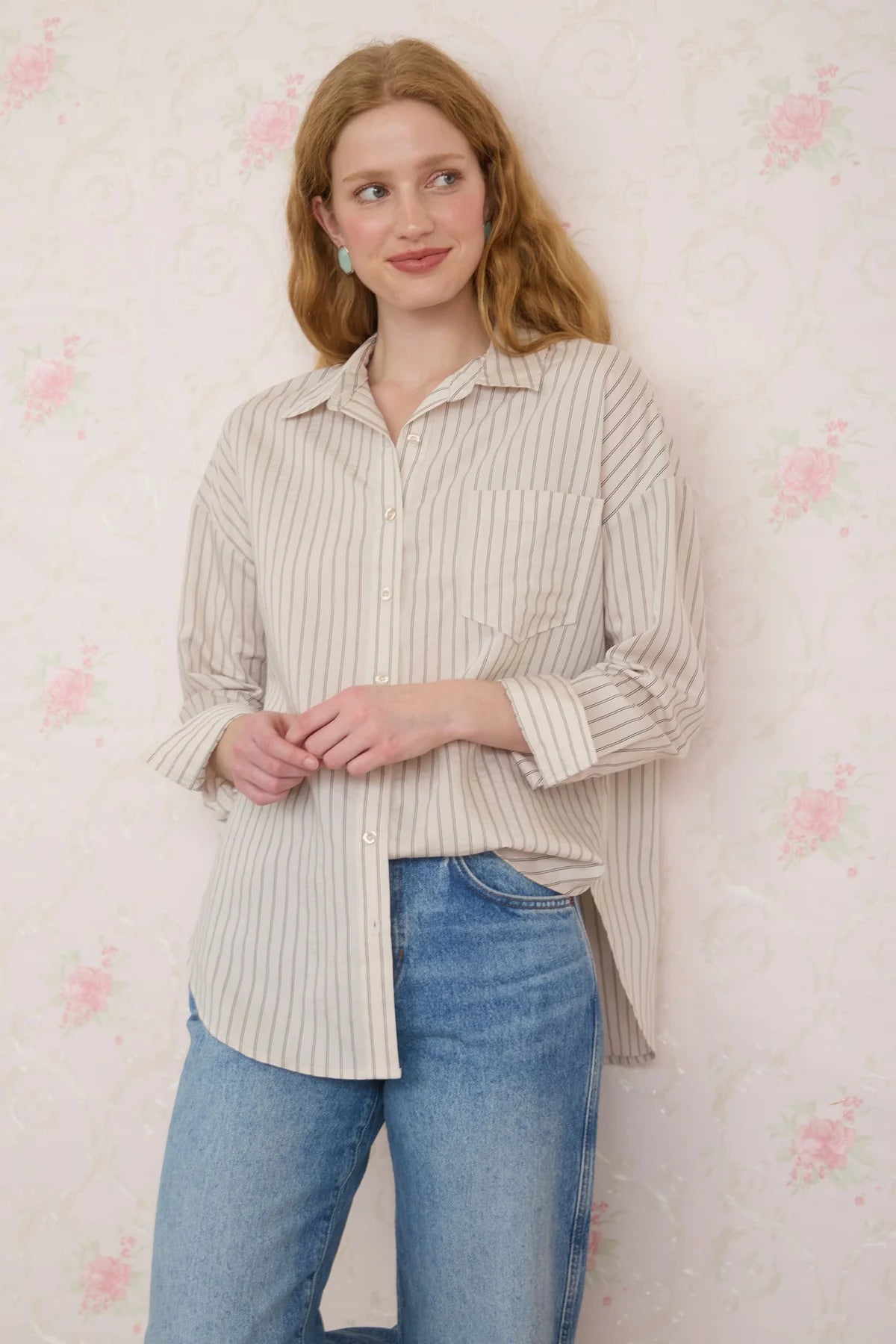 Khaki Striped Button Down
