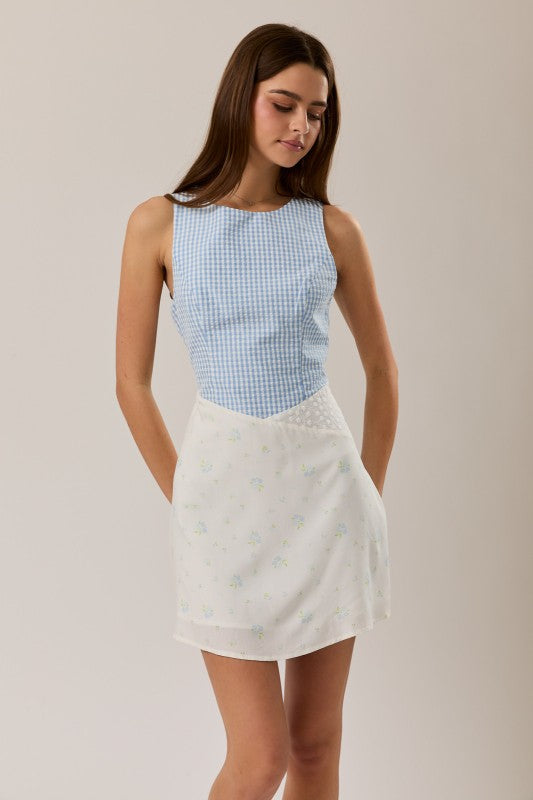 Blue and White Patchwork Dress