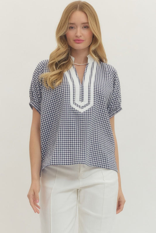 Navy Gingham Top