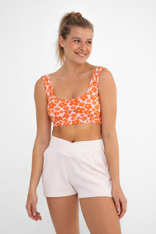 Orange Daisy ribbed bra top