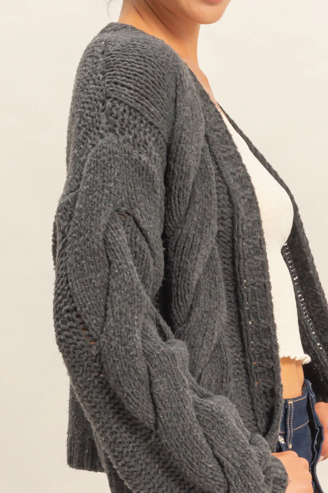 Oversized Cable Knit Open Front Cardigan