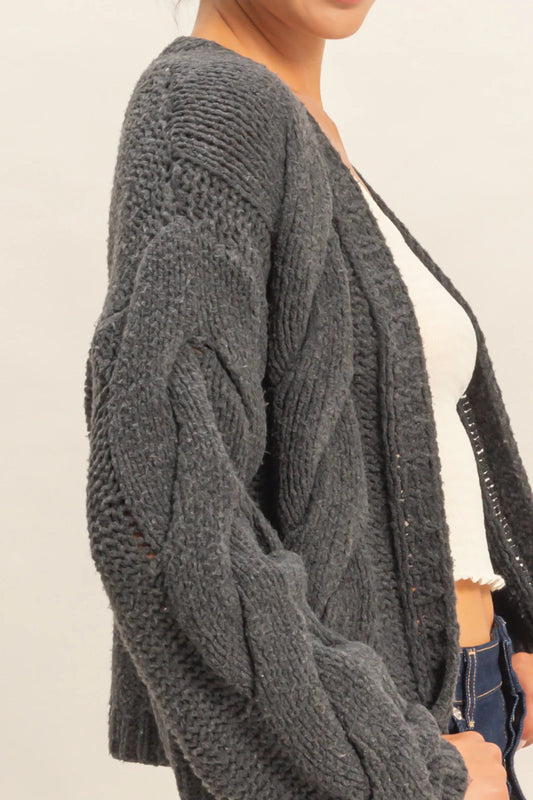 Oversized Cable Knit Open Front Cardigan