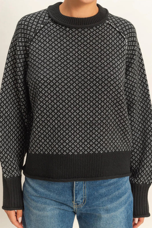 Patterned Mock Neck Sweater
