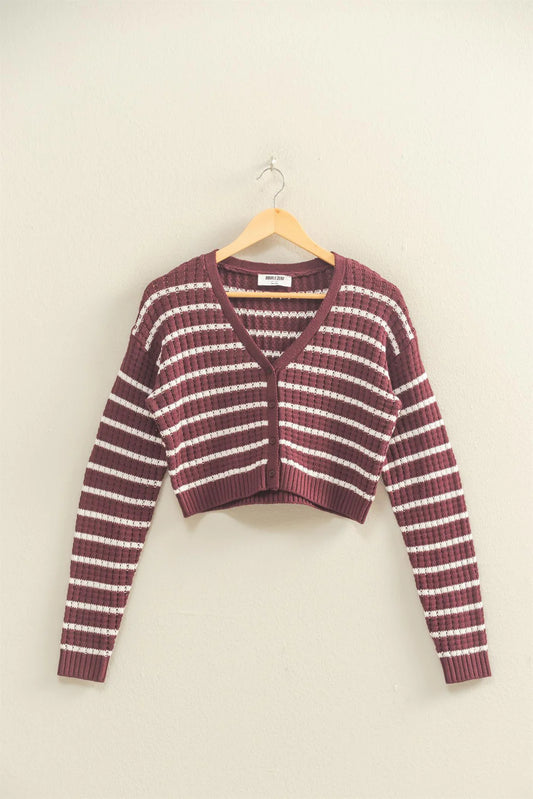 Striped Buttoned Sweater Cardigan