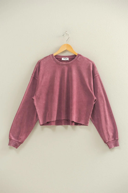 Cropped Crewneck in Dark Cherry