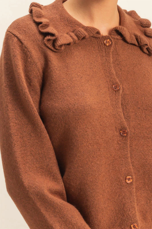 Ruffle Collar Cardigan Sweater