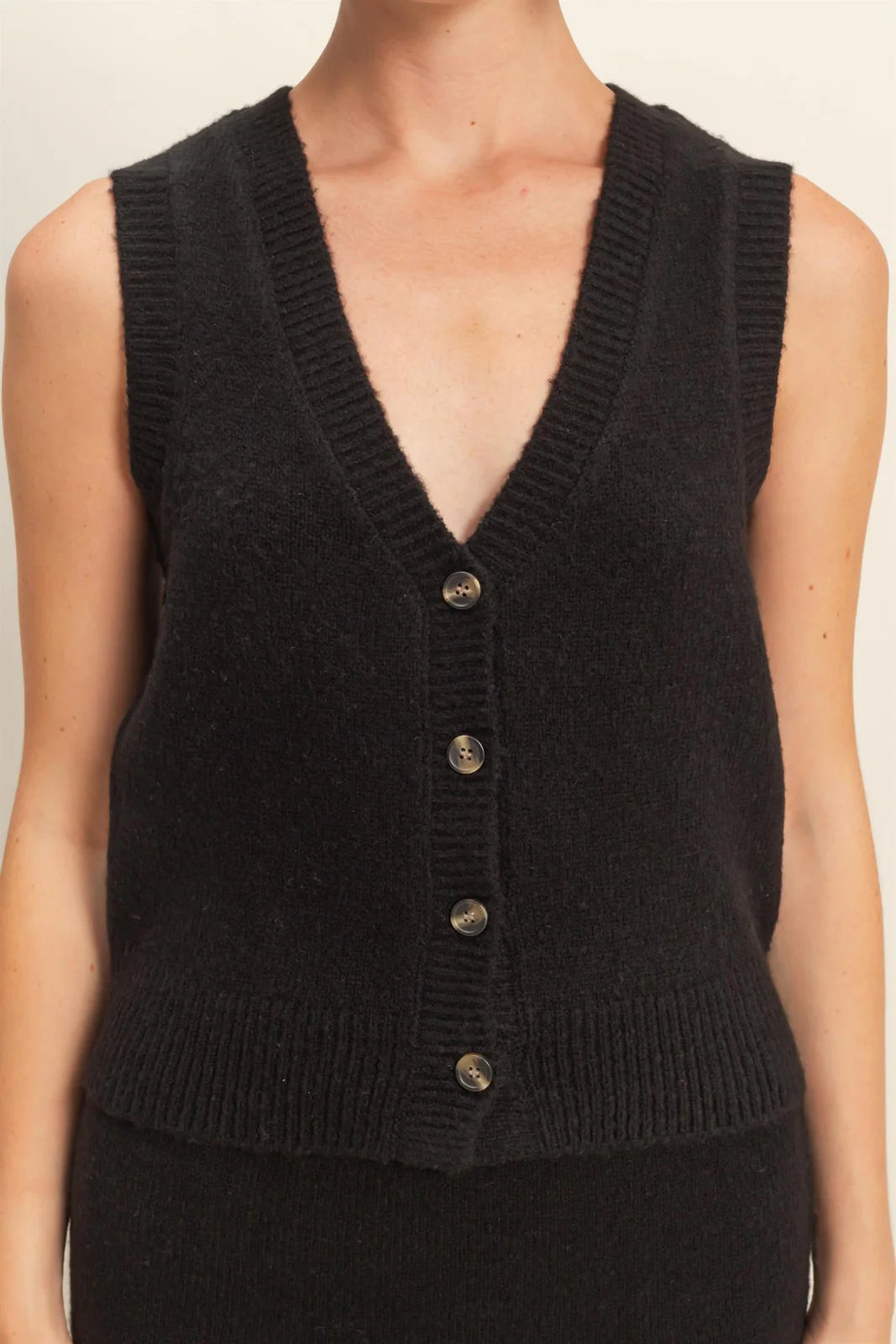 Knit Button Front Vest & Midi Skirt