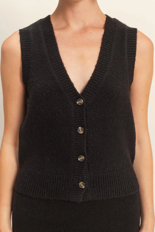 Knit Button Front Vest & Midi Skirt