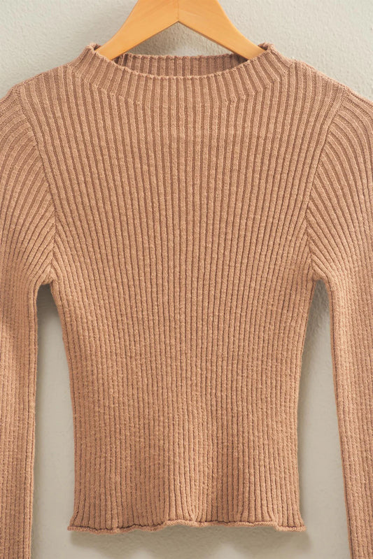 Sleek Mock Neck Ribbed Knit