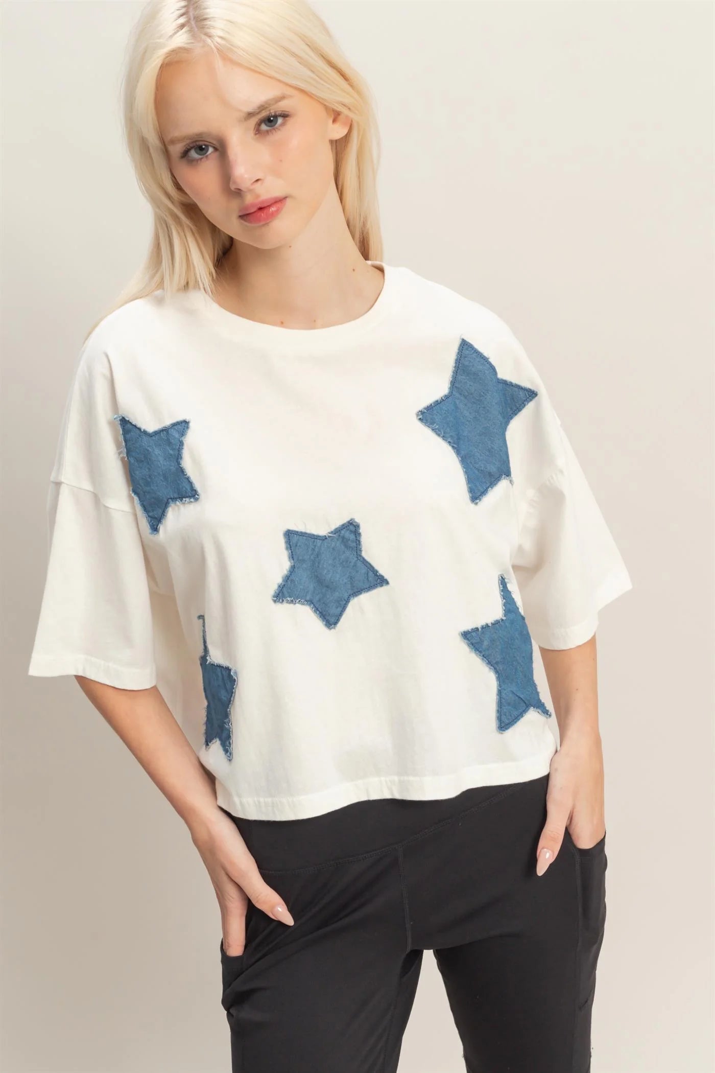 Raw Edge Patch White Star Top