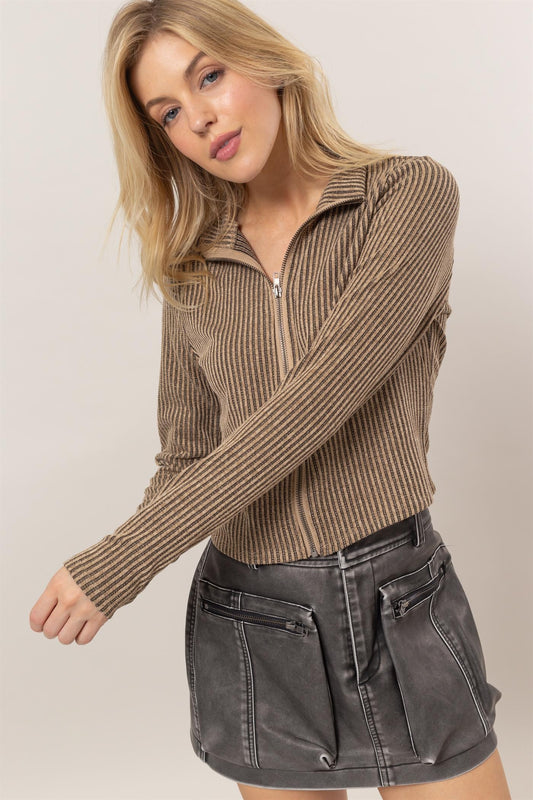 Zip Front stripe Top