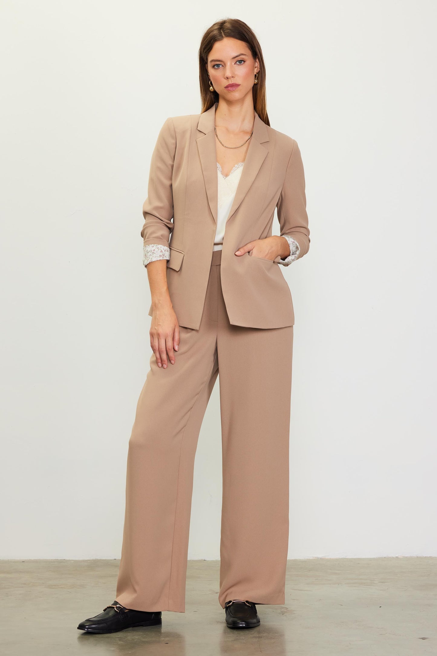 Pintuck Wide Leg Trouser