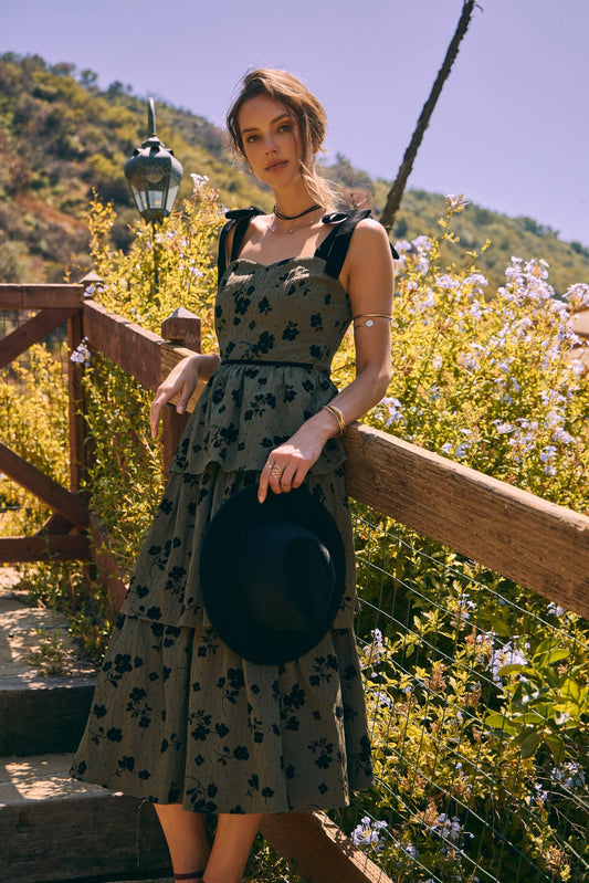 Floral Flocked Midi