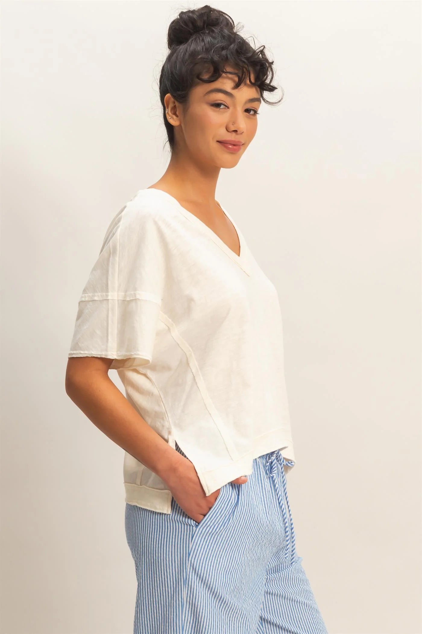 White Side Slit Tee