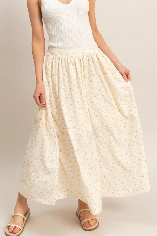 Light Yellow Floral Maxi Skirt