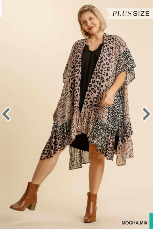 Animal Print Ruffle Kimono