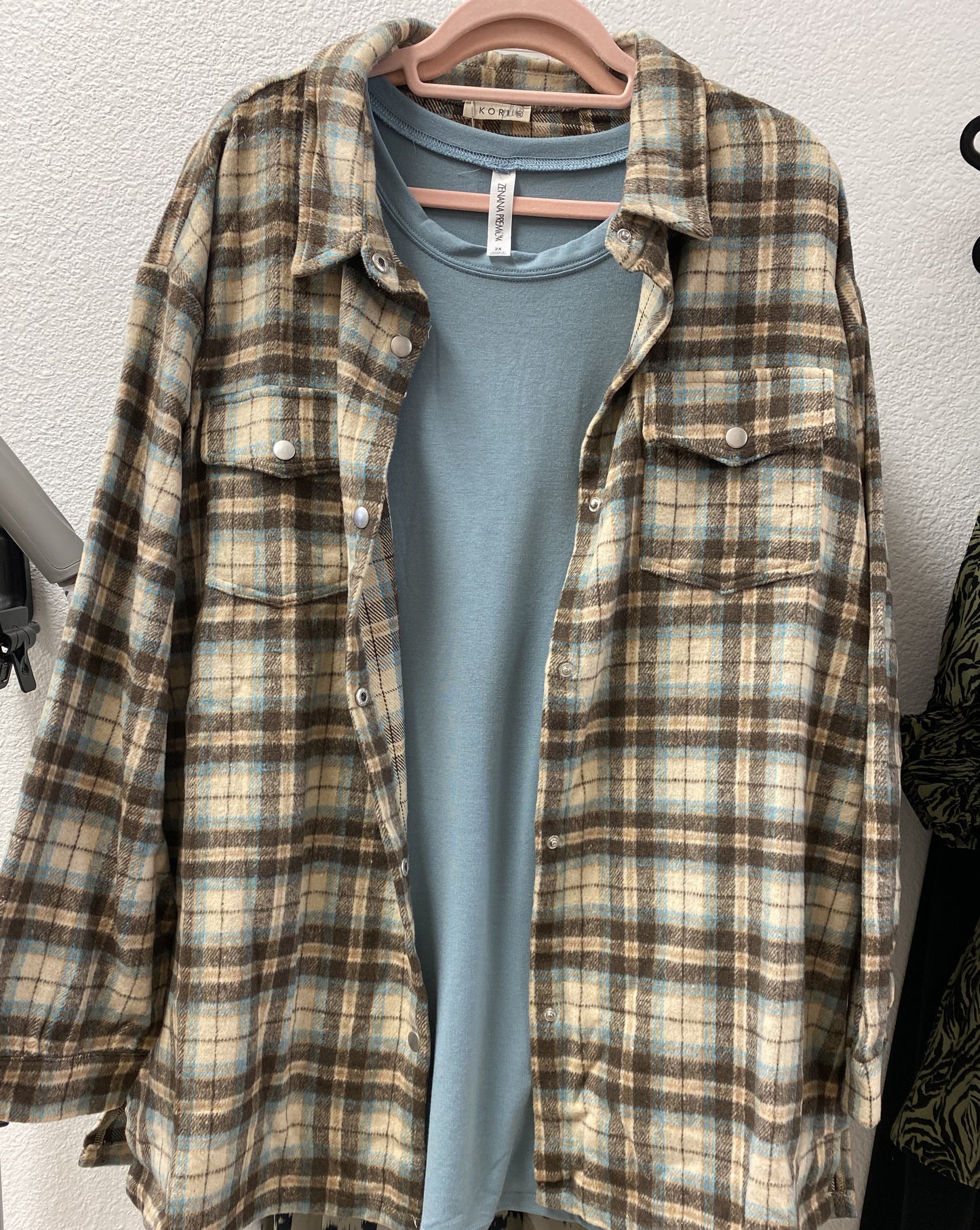 Teal and Brown Flannel Curvy