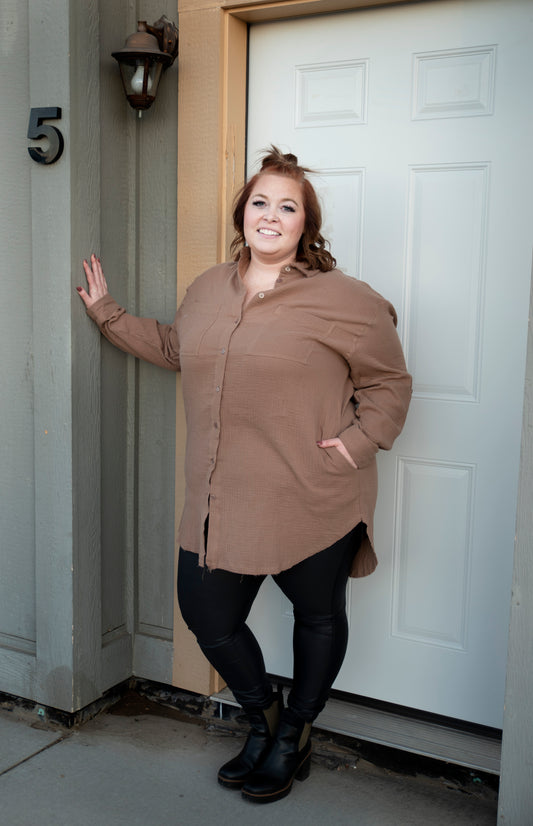 Mocha Shirt Dress Curvy