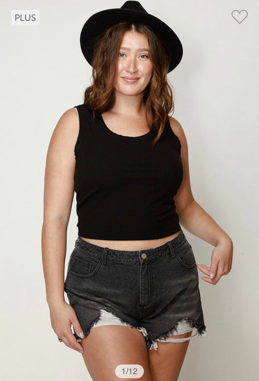 Black Rib Crop Tank Curvy