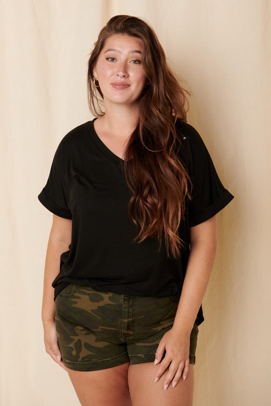 Black V-Neck Tee Curvy