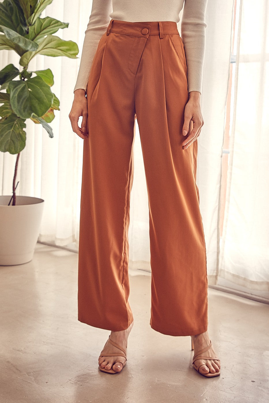 Asymmetrical Button Wide Leg Pants