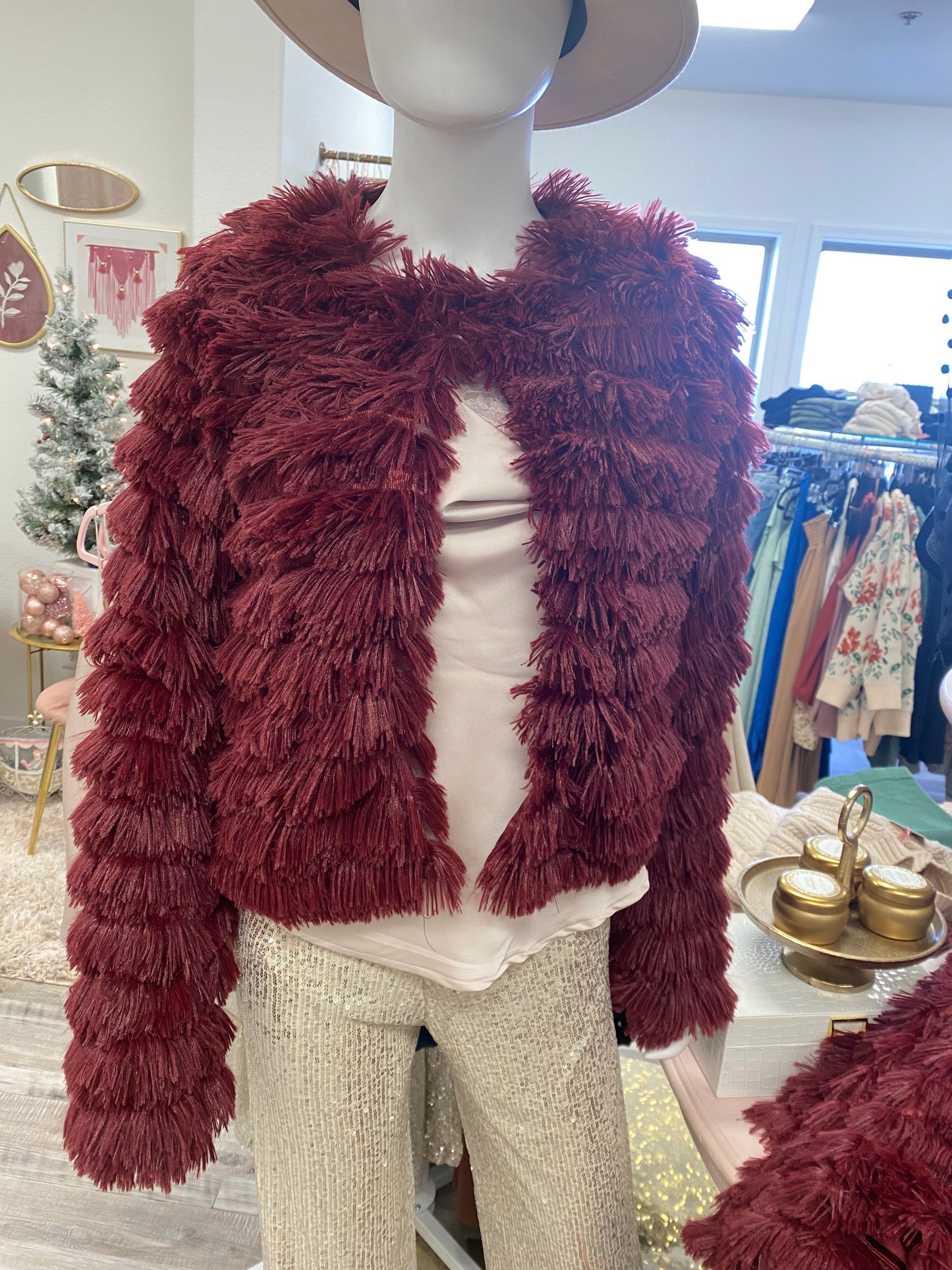 Burgundy Faux Fur Jacket