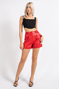 Faux Leather Shorts w/Pockets