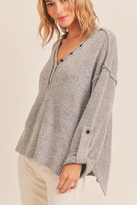 Heather grey button sweater