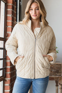 Heavy Quilted Knit Zip Up Puffer Jacket